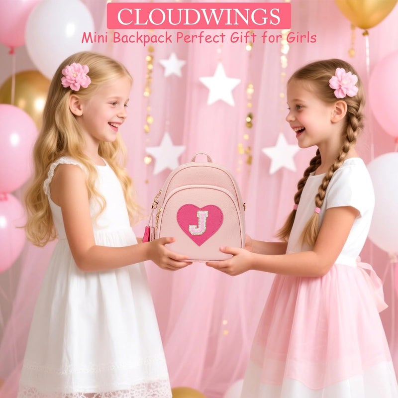 CLOUDWINGS Girls Initial Mini Backpack Gifts for Kid Toddler Little Girl Teen Small Cute Heart Backpack Purse Preschool Kindergarten Bookbag，Pink-J - Image 2